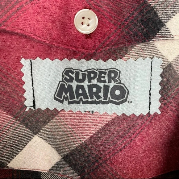 Nintendo Super Mario Flannel Shirt Mens Large XL Retro Handmade Upcycled Red - Picture 4 of 12